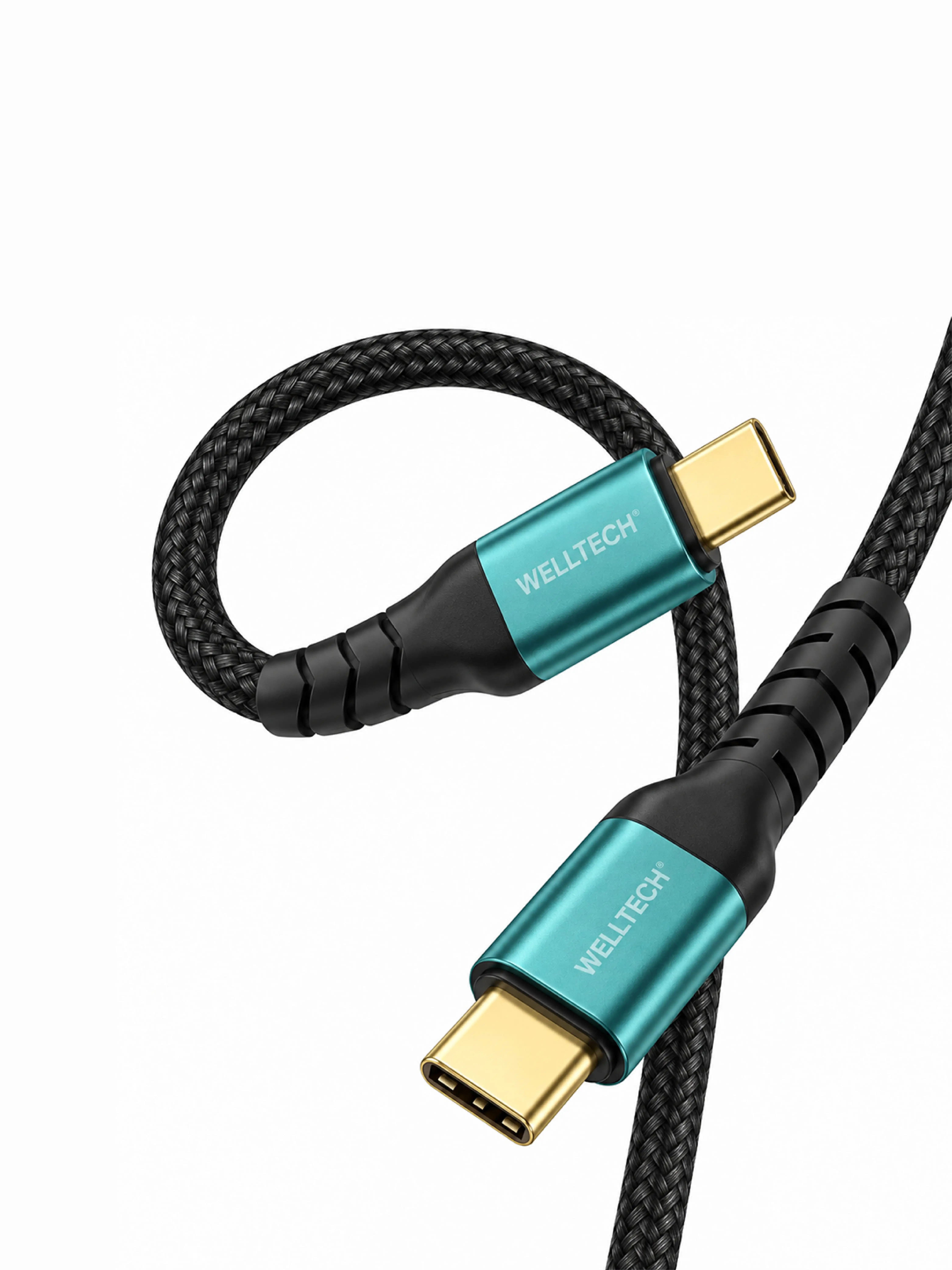 WELLTECH STAR80 Type-C to Type-C Fast Charging Cable, Nylon Braided USB-C Cord with Flexible SR Joint, Reinforced Tail, and Gold-Plated Connectors (
