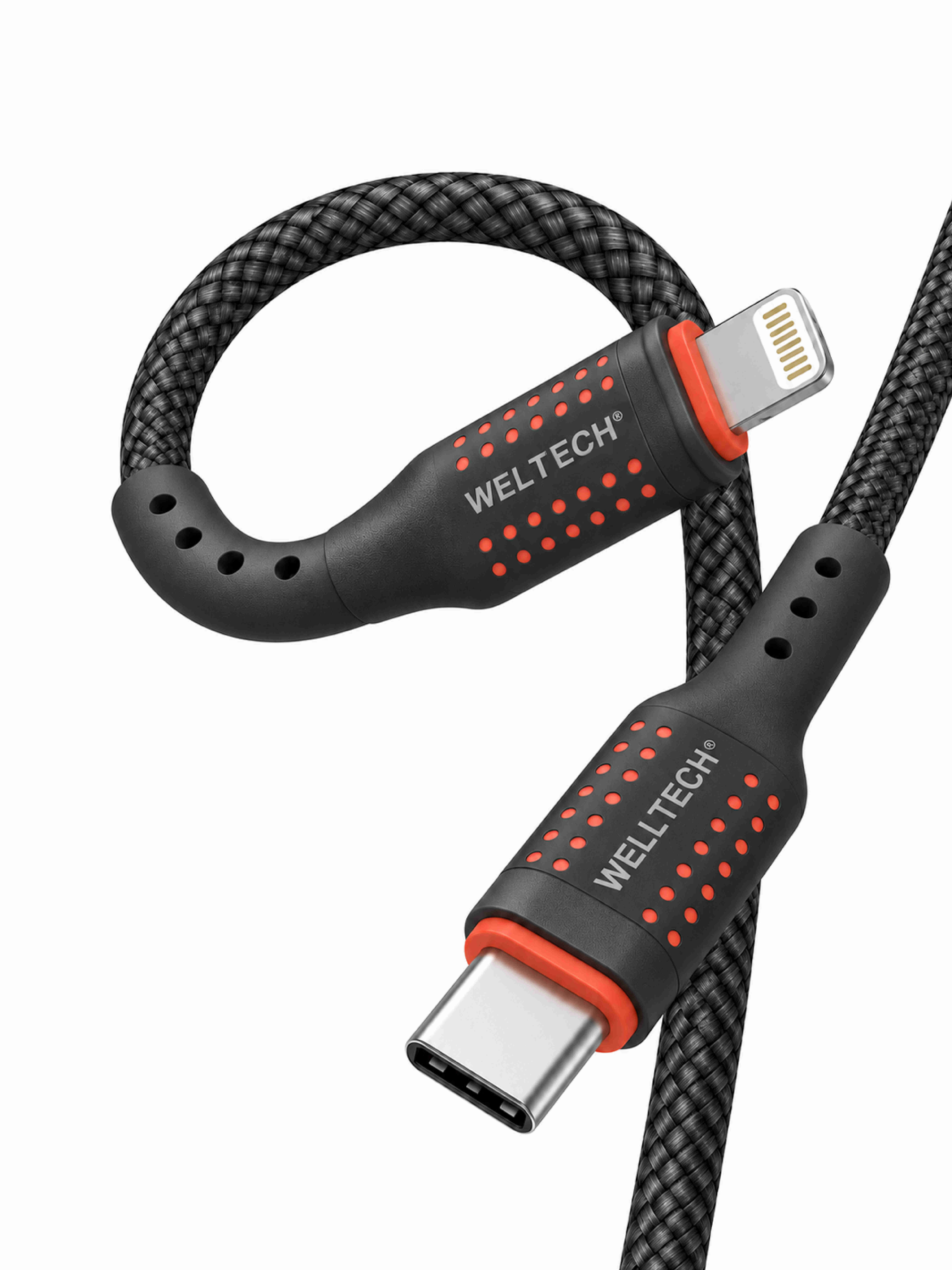 WELLTECH STAR65 USB-C to Lightning Braided Charging Cable – 10,000+ Bend Tested Durable Cord with High-Speed Data Sync